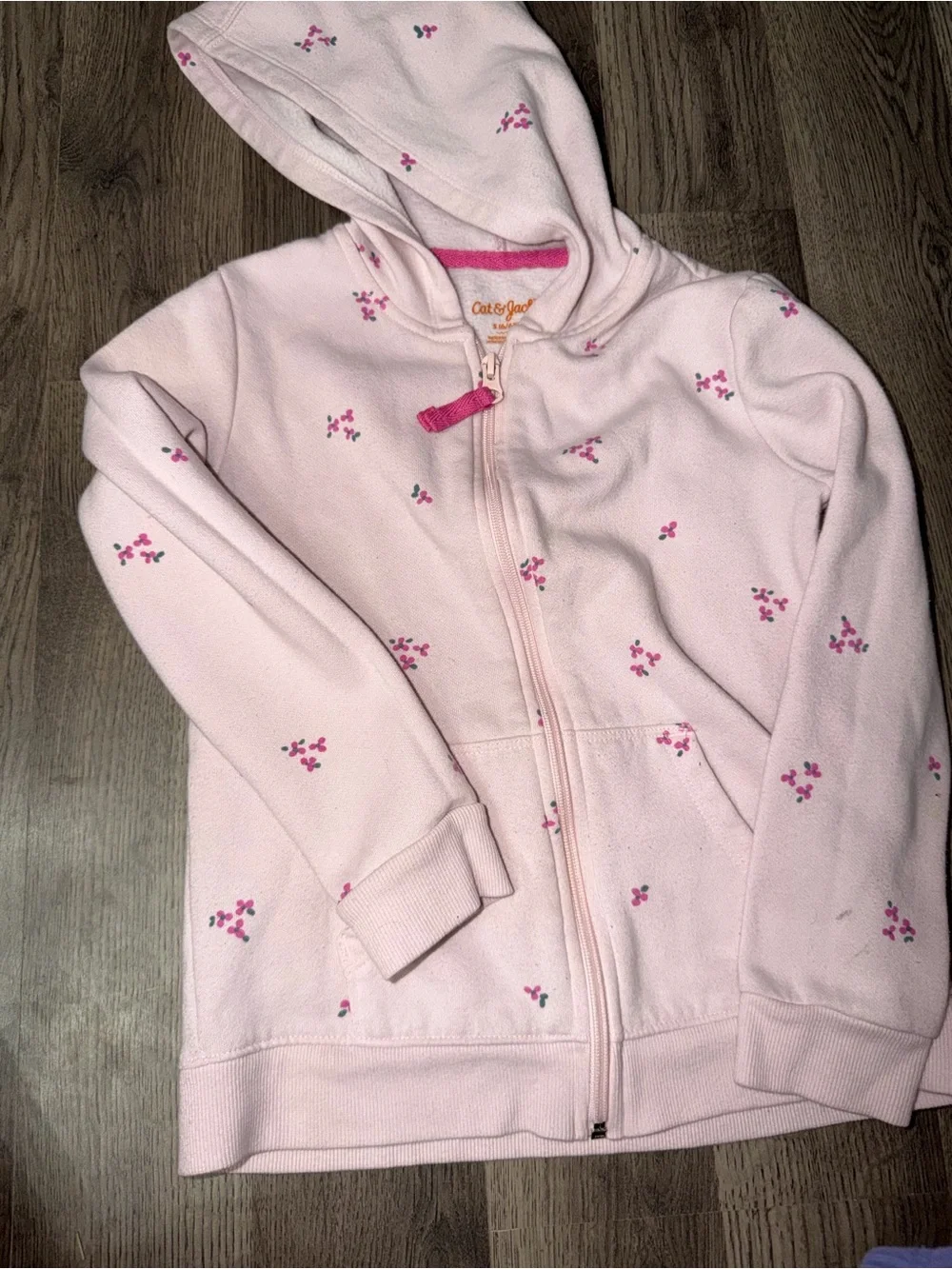 Girls' Light Pink Floral Zip Hoodie and matching sweatpants